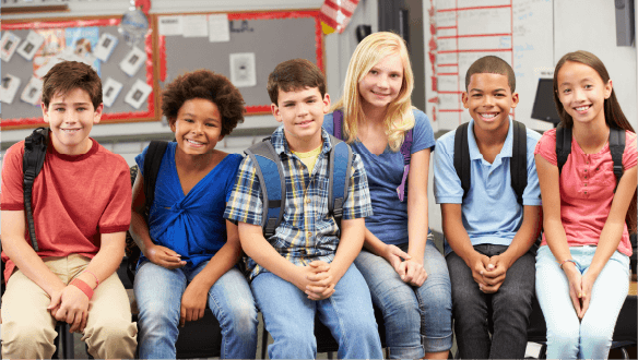 Secondary students from different countries sit together